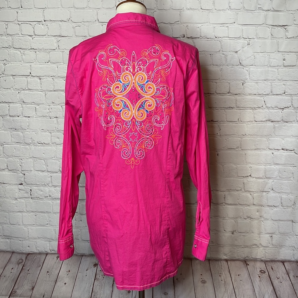 Rock 47 by Wrangler embroidered blouse hot pink shimmer size XL